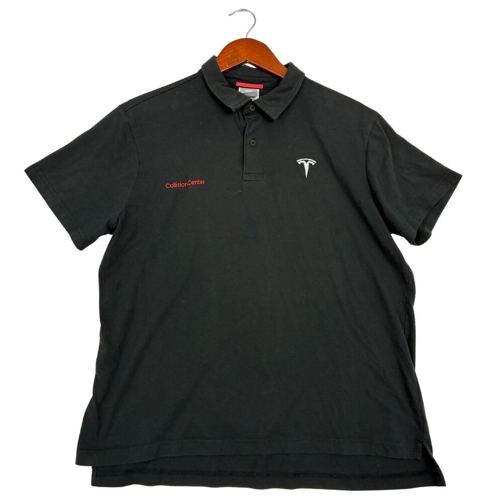Tesla Motors Collision Center Employee Polo Shirt Mens Large Black Logo Work